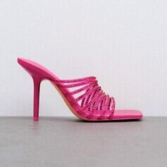 Zara Pink Rhinestone Vinyl High Heel Sandals